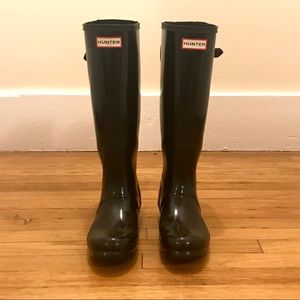 Hunter Boots gloss black adjustable back sz 7